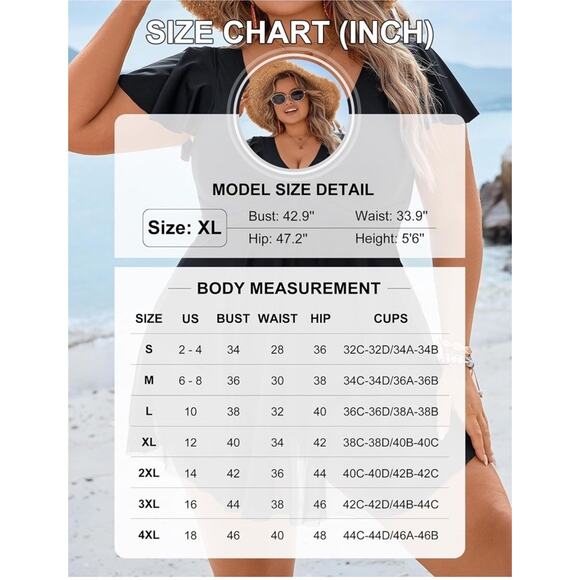 Women's Plus Size Bathing Suit One Piece Swim Dress Tummy Control XXL 2XL Black - Picture 6 of 8